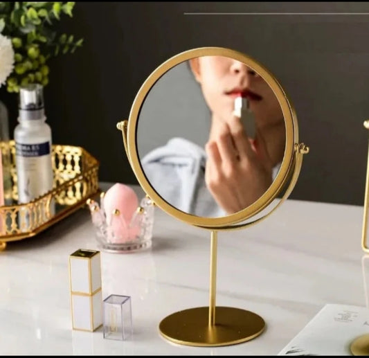 Modern 360° Rotating Tabletop Vanity Mirror – Black Metal Frame