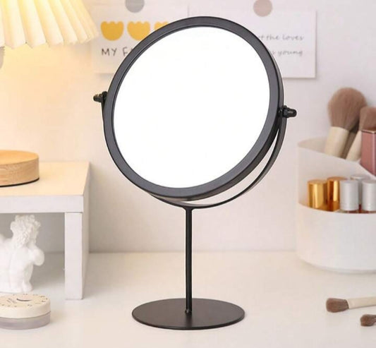 Modern 360° Rotating Tabletop Vanity Mirror – Black Metal Frame